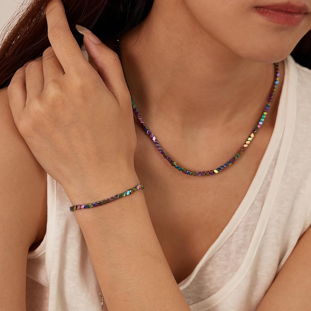 Halskette Bunte Hämatitperlen Einfaches Stilvolles Verstellbares Geschenk für Frauen [Deelfel] Damen