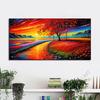 Summer Wild Poppies Canvas Painting Red Poppies Flowers Posters and Prints Landscape Tree Wall Art for Living Room No Frame