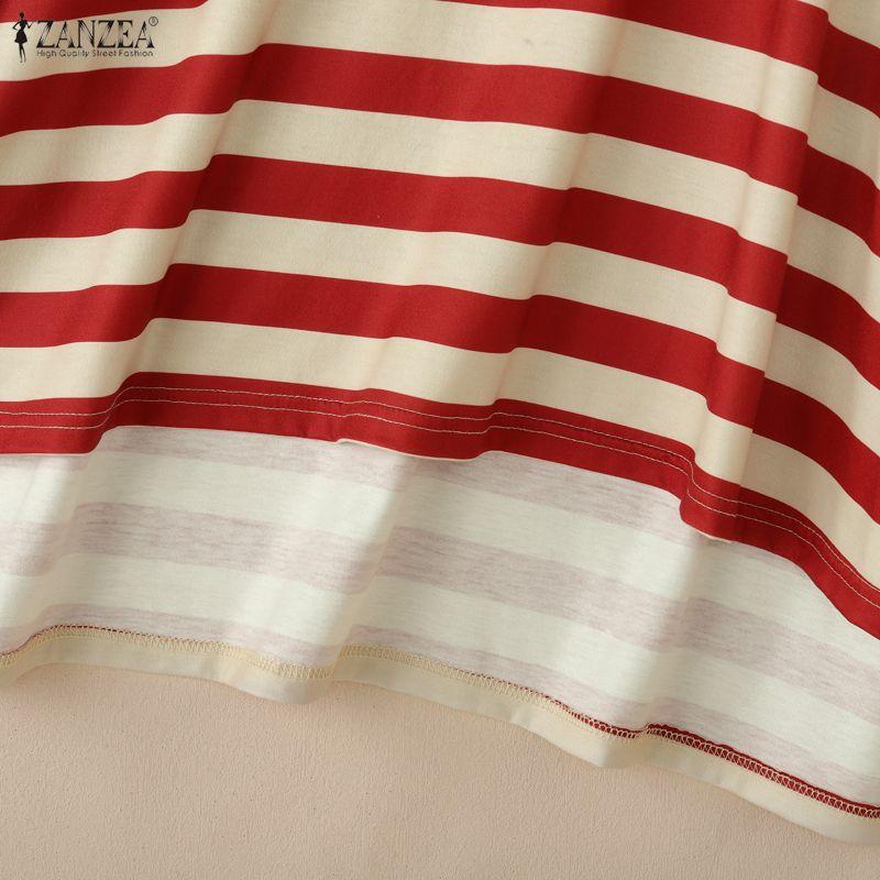 ZANZEA Women Stripe Print Loose Casual Round Neck Long Sleeve T-Shirts