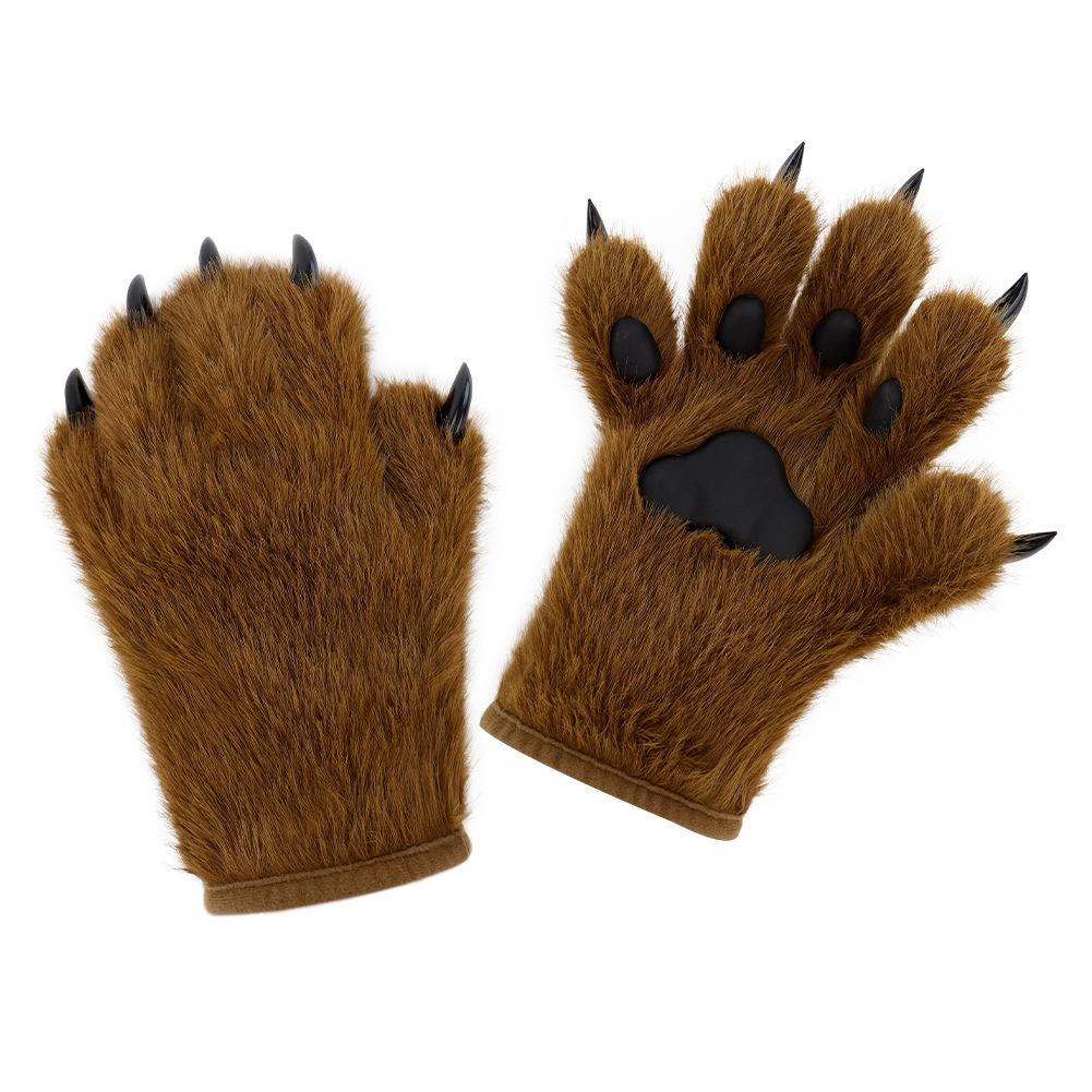 Kožešinové rukavice s tlapkami zvířat, Plyšové rukavice s drápy šelmy se silikonovou podložkou na tlapku, Halloweenské rukavice Fursuit Cosplay Kostým pro Párty Převlek