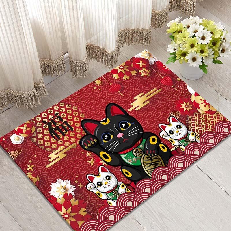 Lucky Cat Print Doormat Super Absorbent Non-Slip Entrance Rug for Home Decor Japanese Style Waterproof Floor Mat Popular Carpet
