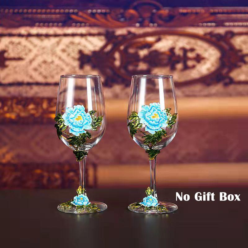 Superior Enamel Peony Glass Crystal Champagne Cup Set Goblet Glasses Glasses of Wine Wineglass Luxury Glass Cups Vintage Whiskey