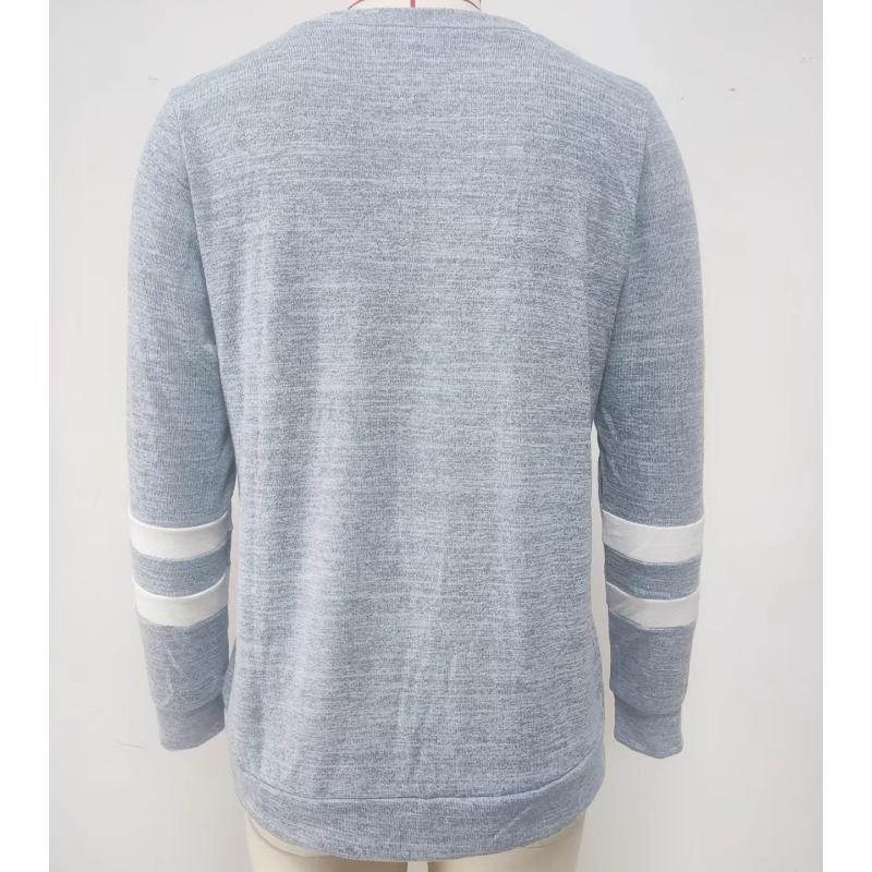 Langärmliges, farbblockierendes, lockeres, lässiges T-Shirt mit V-Ausschnitt für Damen, modische und vielseitige Oberteile