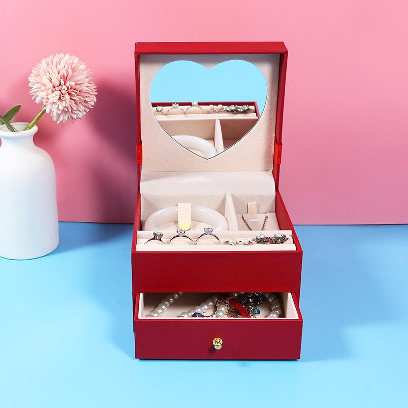 

Зеркало для макияжа Шкатулка для хранения украшений Декоративная коробка Кольцо Ожерелье Браслет Часы Упаковочная коробка Шкатулка для украшений Подарочная коробка для украшений Red; box