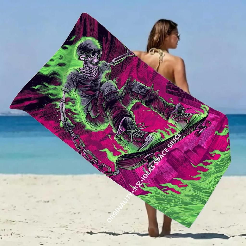 Totenkopf Skater Neon Strandtuch Gemustert Sonnenschutz Und Winddicht Geeignet Für Schwimmbad Camping Reisen