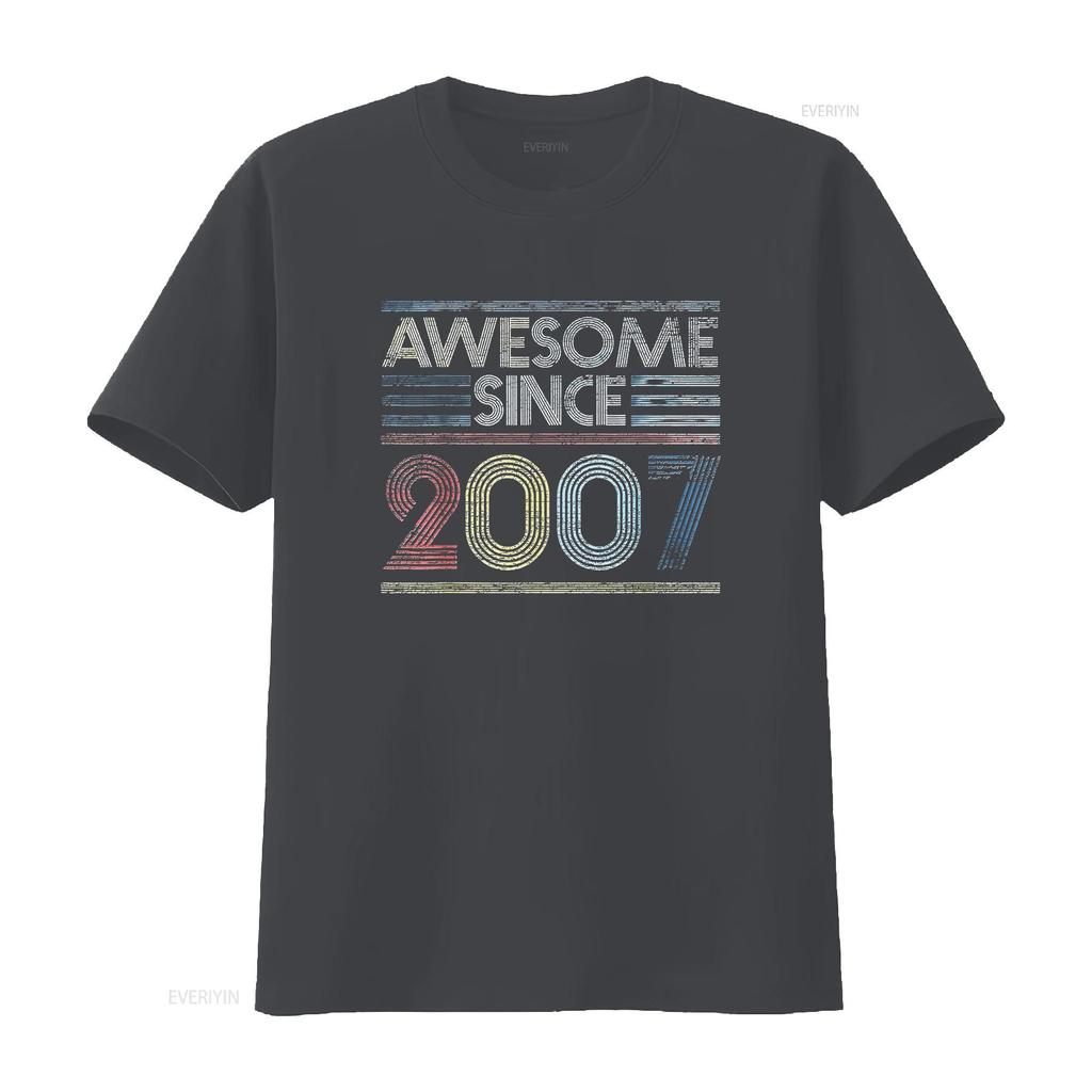 Womens Vintage 15Th Birthday s Awesome Since 2007 T Shirt Black 2XL vintage Washed Breathable Stylish Comfortable Unisex