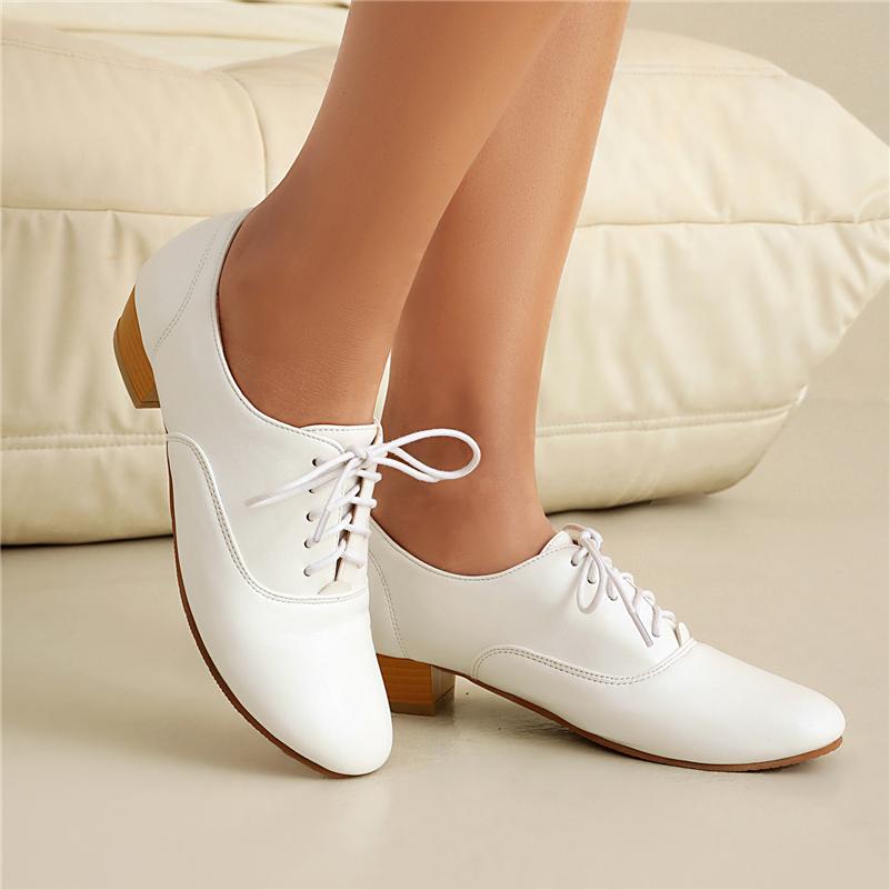 Women Pumps Round Toe Thick Mid Heels Lace-up Concise Ladies Fashion Casual Shoes Spring Autumn Yellow Black 43