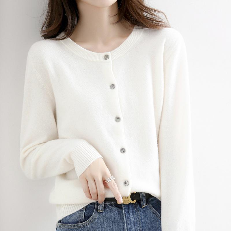 Autumn Winter Round Neck Simple Fashion Casual Knitting Cardigan Top Women Solid Color All-match Sweater Coat