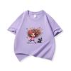 Kids Cotton T Shirt Colorful Hair Girl Running With Black Puppy Print Crew Neck Short Sleeve Tee Casual Boys Girls Summer Tops