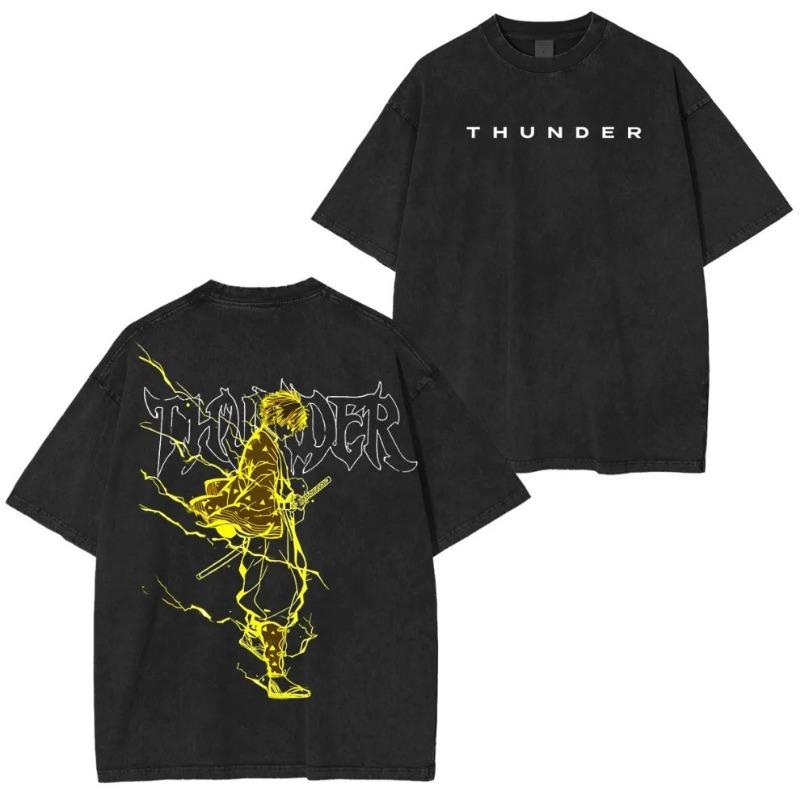 Japanese Anime Demon Slayer Akaza Graphic Washed T-shirts Women’s Men's Clothing  Harajuku Y2K Oversized Cotton Half-sleeve Tops