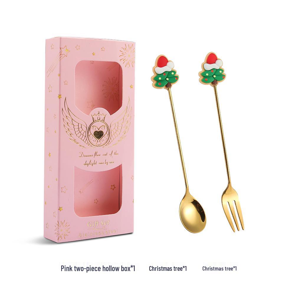 J Cross-border 430 Stainless Steel Christmas Dessert Spoon & Fork Set – Includes Ice Cream & Cake Utensils with Festive Elements