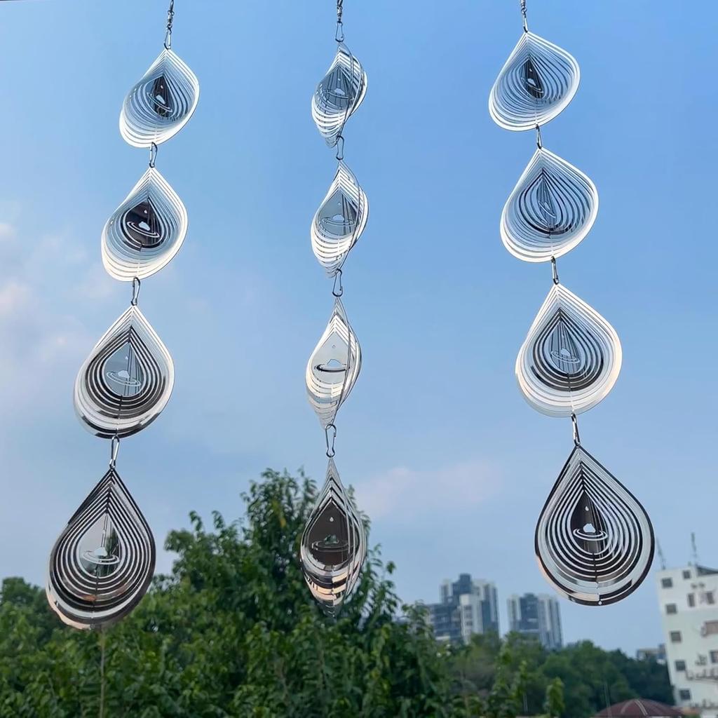 Water Droplets Bird Scare Discs Set-Highly Reflective Double-Sided Bird Reflectors, Extra Sparkly Metal Wind Spinner Outdoor Garden Decor,