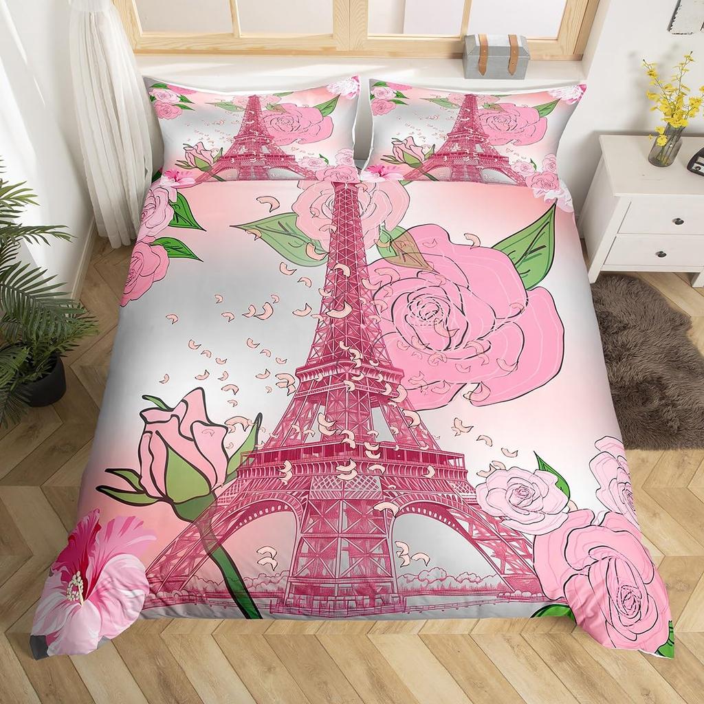 Paris Liebe Bettbezug Eiffelturm Bettbezug Für Männer Frauen Romantische Stadt Blume Bettwäsche Sets Für Valentinstag Hochzeitsgeschenk