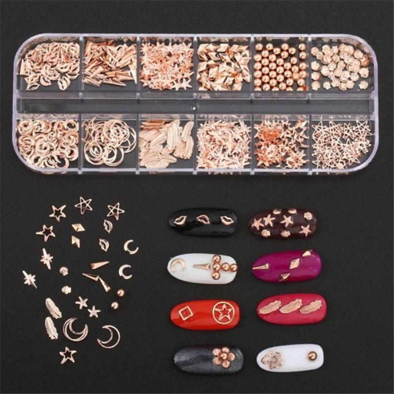 Buy Nail Art Rivet Studs Decorations Gold Ring Circle Triangle Rectangle Metal 3D Nail Art