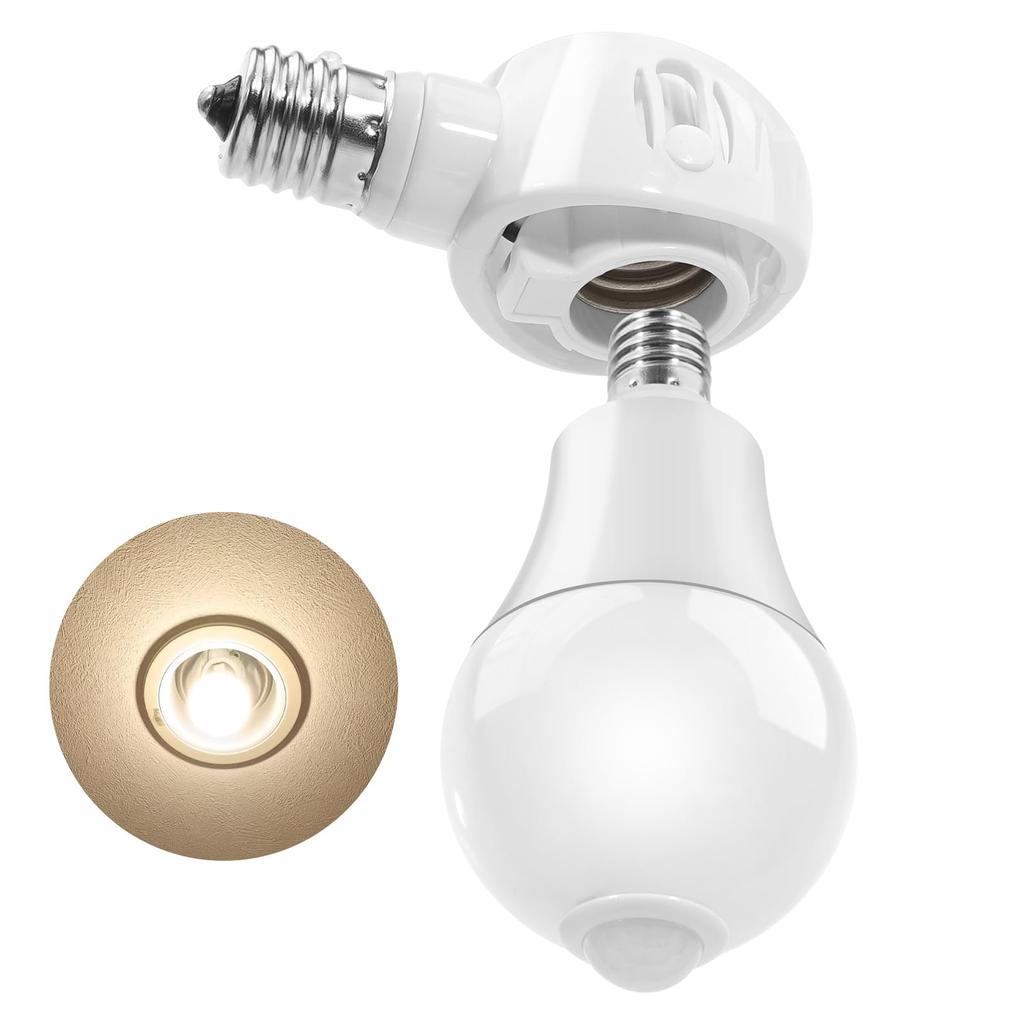 Pispoer - E17 To E17 LED-only Adjustable Socket with Bulb, Motion Sensor, Light Sensor, Automatic Lighting, Equivalent To 60W Bulb + Fixture (warm