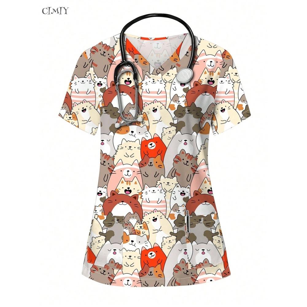 

Cartoon Surgical Uniform Woman Women s Fashion Casual Pocket Short Sleeve Scrubs Tops Spa Shirt Summer Women s Medical Uniform S