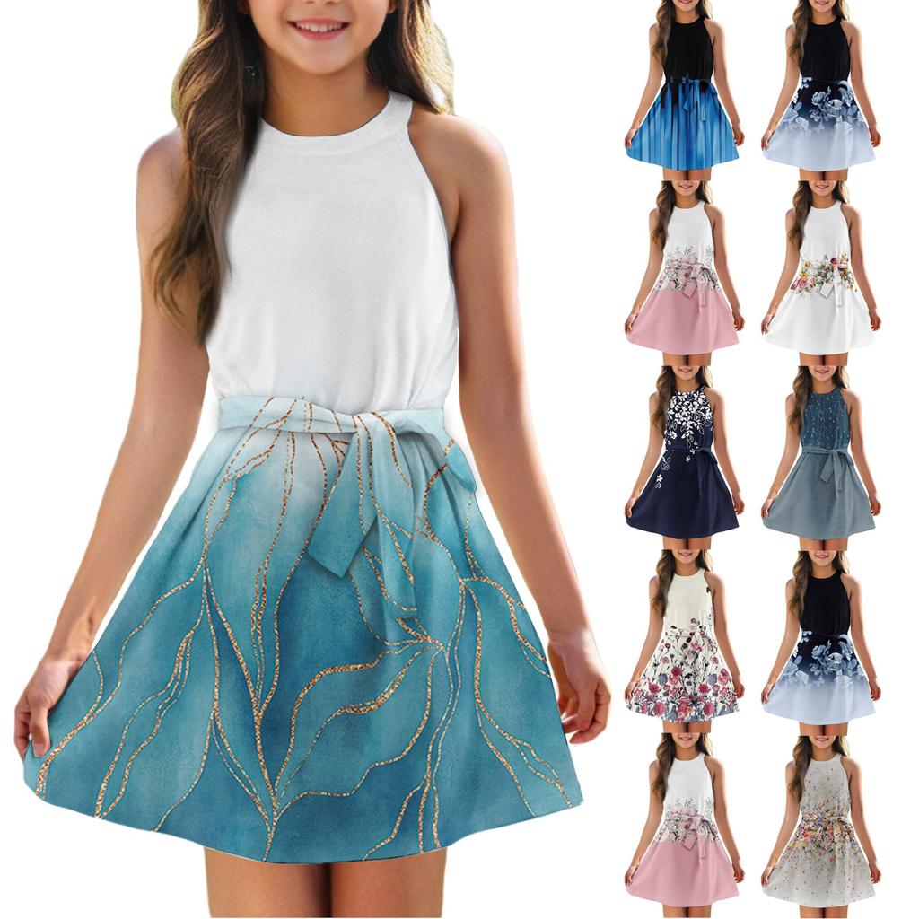 Sommerkleid für Mädchen, ärmellos, Trägerkleid, einfarbig und bedruckt, ärmelloses Kleid, Freizeitkleid