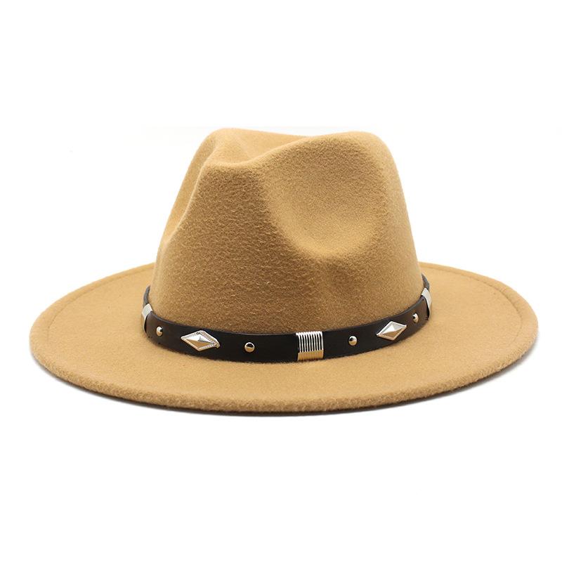 Rivet Accessories Top Hat Men'S And Women'S Wool Hat British Retro Outdoor Big Edge Flat-Brimmed Jazz Hat