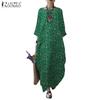 ZANZEA Women Floral Print Casual Round Neck 3/4 Sleeve Cotton Dress