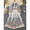 French Style Fancy Palace Style Print Dress Women's Autumn and Winter Lantern Sleeve Stylish Small Super Fairy Long Dress