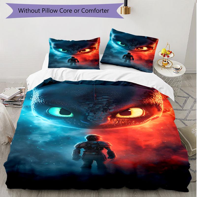 3pcs Duvet Cover Set (1*Duvet Cover + 2*Pillowcase, Without Core), How to Train Your Dragon Print Soft All‑Season Bedding Set, Home Bedroom Decor Gift