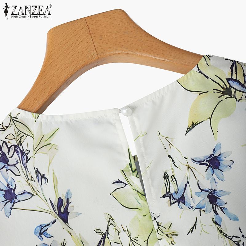 ZANZEA Women Casual Round Neck 3/4 Sleeve Loose Print Blouse