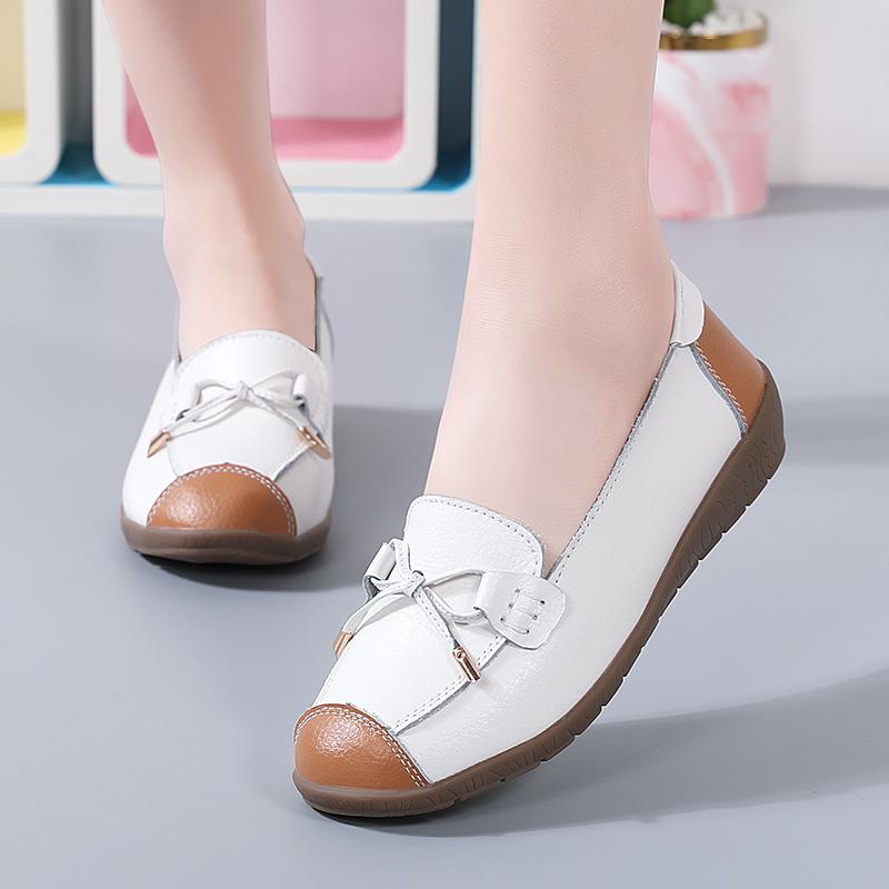 

Мода 2025 Новые Женские Балетки Кроссовки Кожа Весна Мягкие Мокасины Дамские Лодочки Балетки Эспадрильи Криперы 35 белый