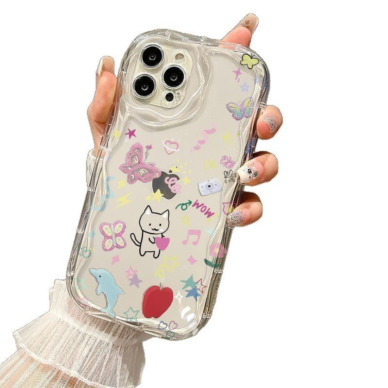 Love Kitten iPhone17Promax Mobile Phone Case Transparent for Apple 16promax Cream Case 15 Cartoon