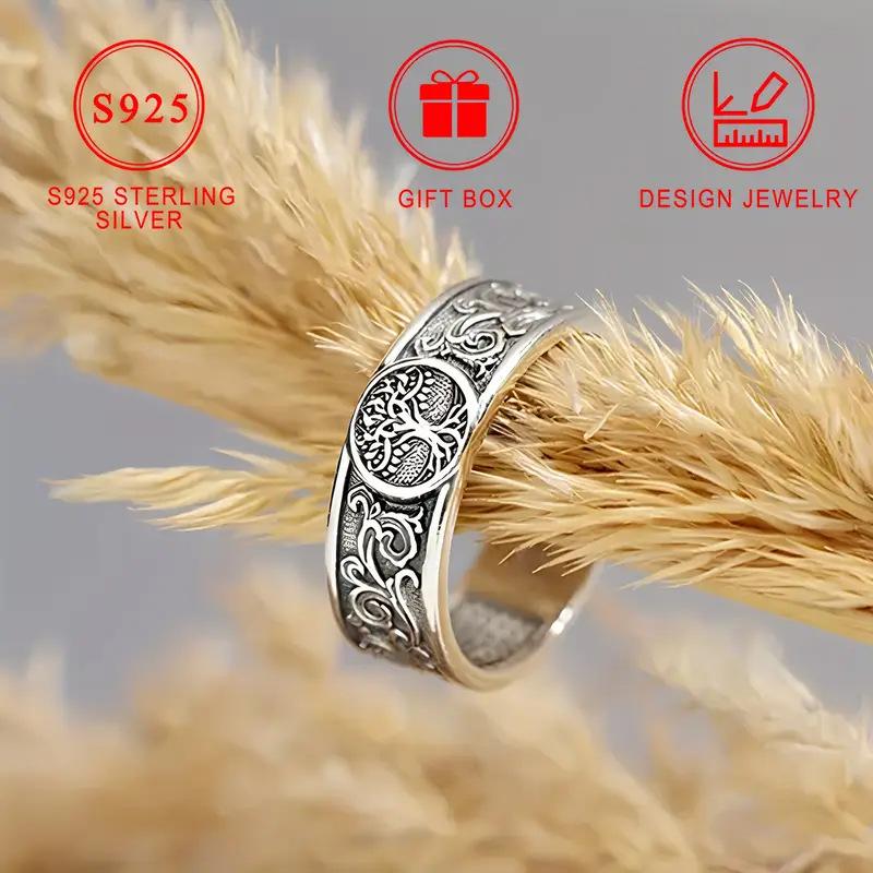 Women Vintage Tree Of Life Ring Thai Floral Carved Classic Band Daily Wear Festival Gift Jewelry