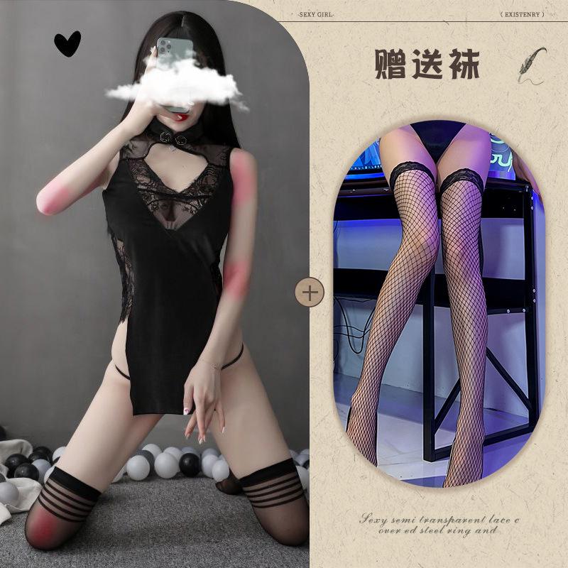 New sex underwear women's sexy Republic of China velvet perspective backless cheongsam seduction suit