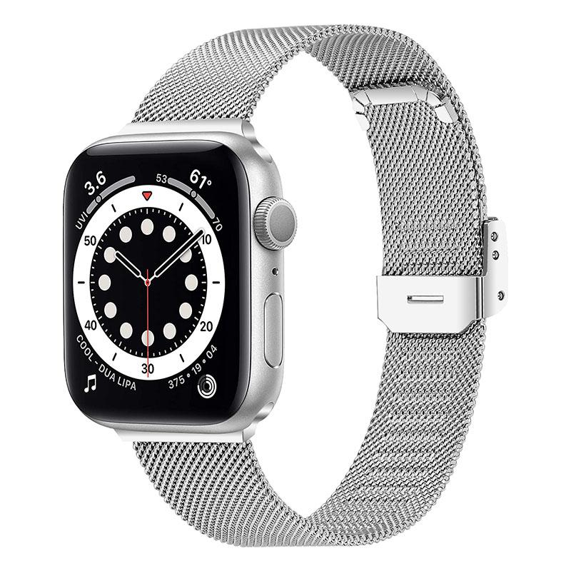 

Milanese Stainless Steel Watchband Metal Smart Watch Strap for Apple Watch Series 9/8/7 41mm/6/5/4/SE (2023)/SE(2022)/SE 40mm/3/2/1 38mm Silver