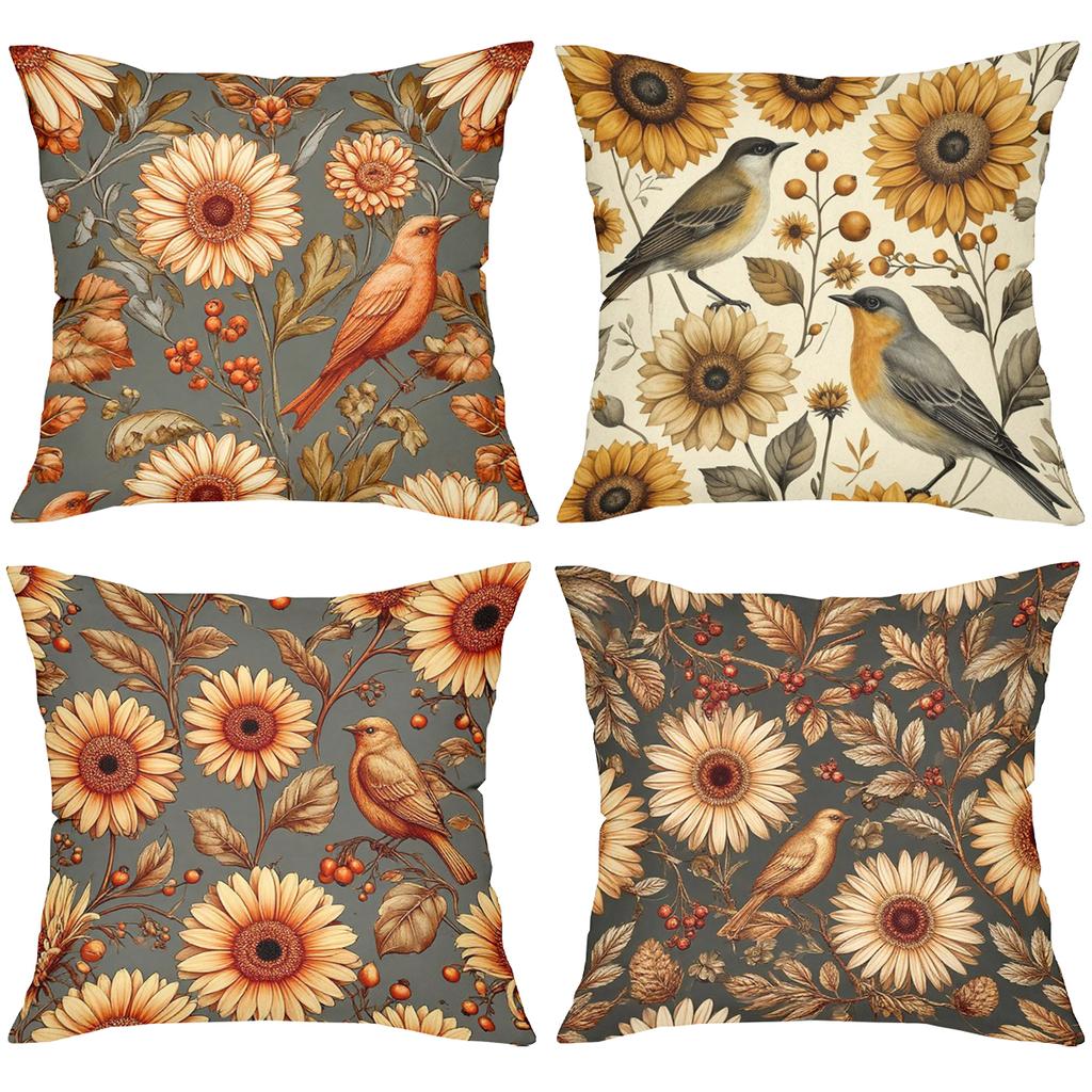 Floral and Bird Patterned Throw Pillows for Home Decor Polyester Pillowcase, Sofa Decorative Cushion Cov Headboard Pillow