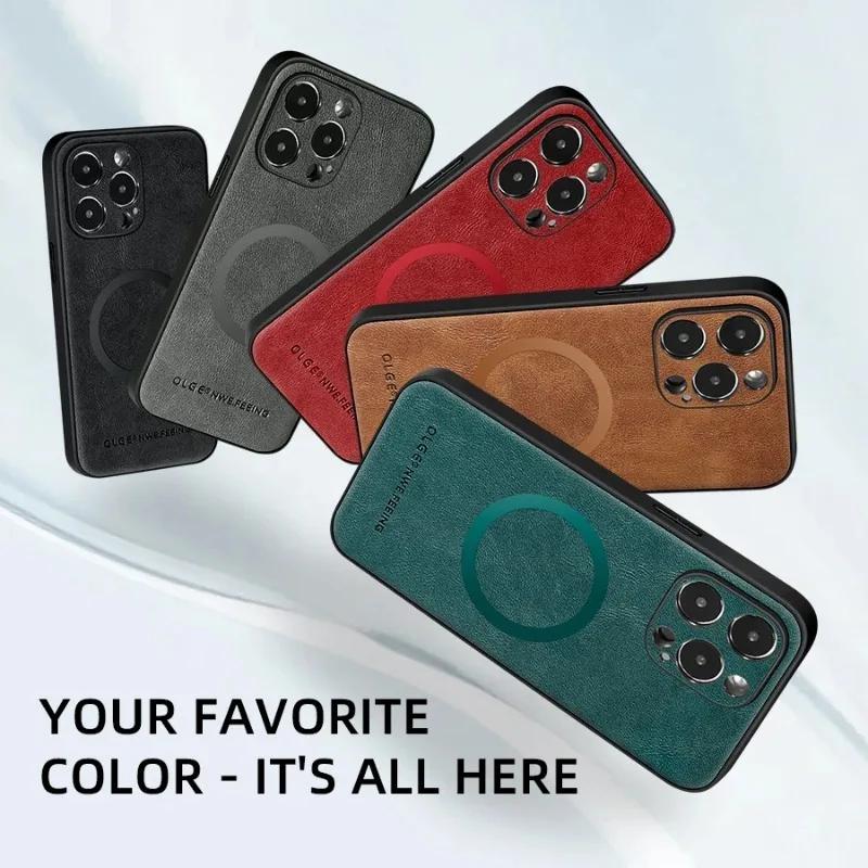 For Magsafe Wireless Charging Phone Case for IPhone 16 15 14 13 11 16 Pro Max XS XR 7 8 Plus Magnetic Leather Protective Cover