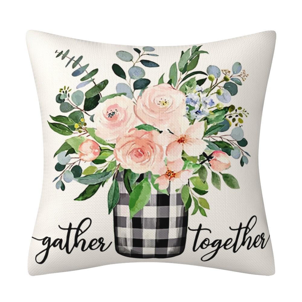 Spring Garland Plant Flower Throw Pillowcases Cotton Linen Cushion Cover For Sofa Home Living Room Fundas Para Cojines