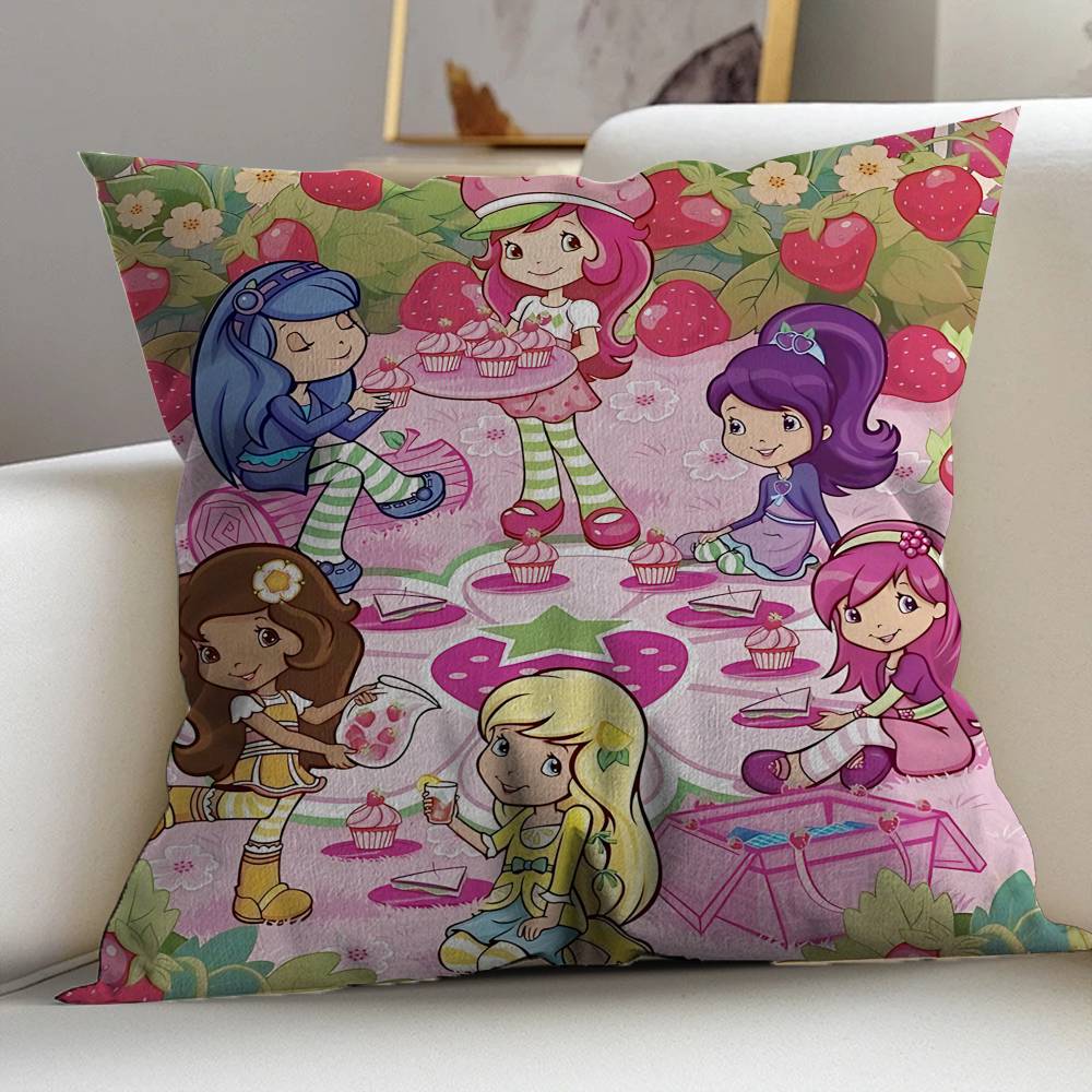 Kawaii Cute S-Strawberry S-Shortcake Pillow Covers Cartoon Sofa Decorative Home Double-Sided Printing Short Plush Cushion Cover