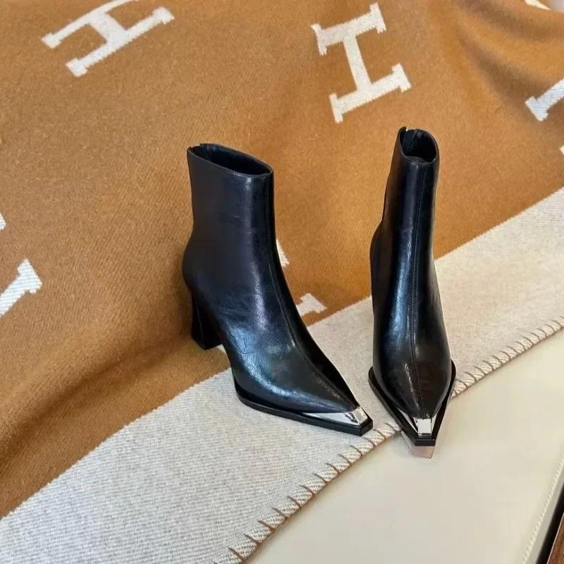 2026 New Women Shoes Winter Women's Ankle Boots Sexy Pointed High Heel Boots Fashion Zip Hoof Heel Shoes Lady Dress Party Pumps