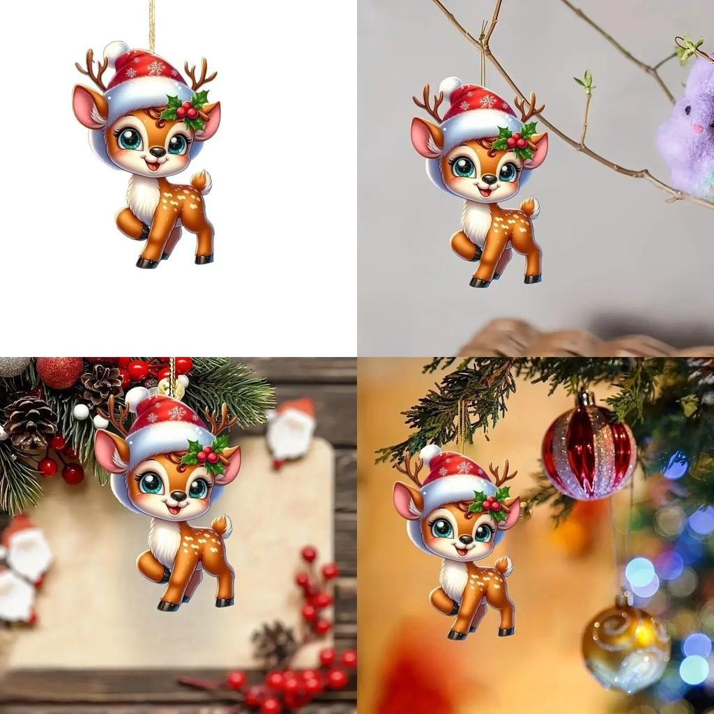 Acryl Hirsch Weihnachtsbaum Auto Rückspiegel Ornament Mit Cartoon-Design Für Feiertagsdekoration