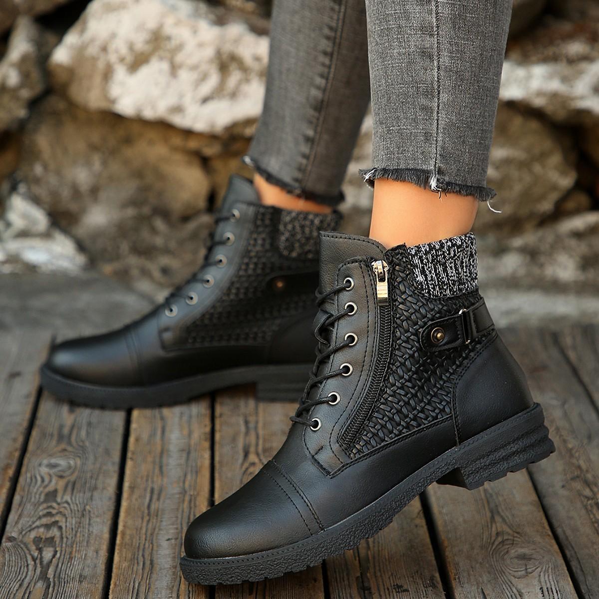 

Женские шерстяные ботинки больших размеров ретро 2025 зима новые толстый каблук боковая молния ботинки мартин 43 чёрный