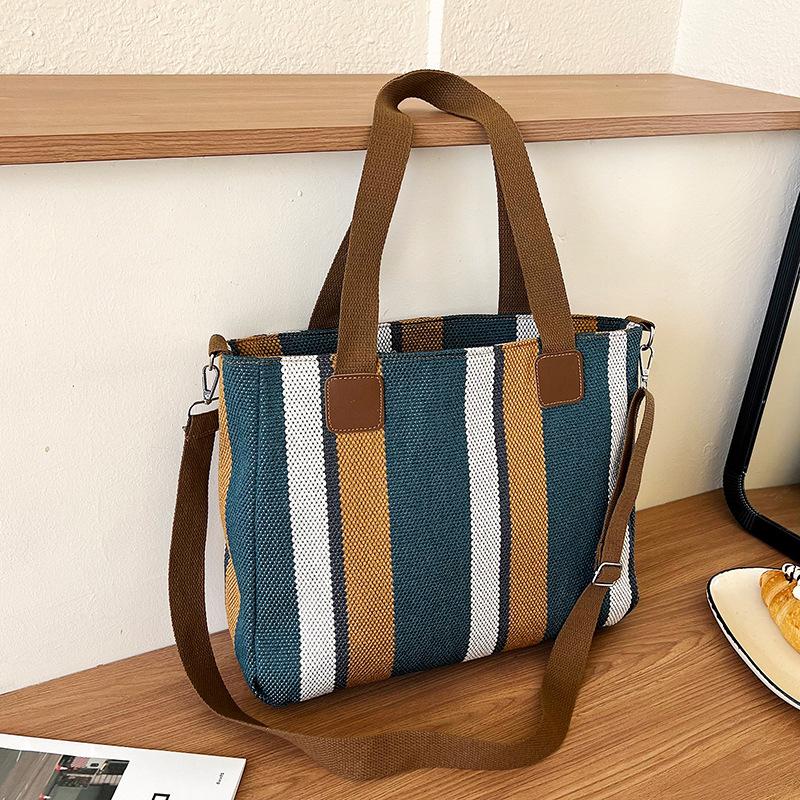 Striped Large-Capacity Women'S Bag Commuter Casual Foreign Style Portable Tote Shoulder Messenger Bag