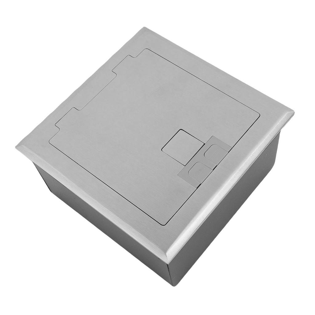 Recessed Floor Socket Double 3 Prong Outlets Electrical Receptacle Stainless Steel Box Kit Silver