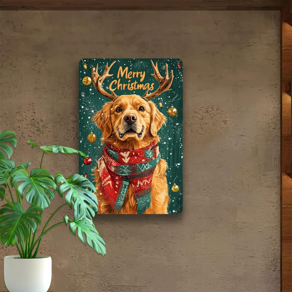Vintage Golden Retriever Christmas Tin Sign - Reusable Aluminum Wall Decor for Home Garden 8x12 Inch 1PC Mixed Color