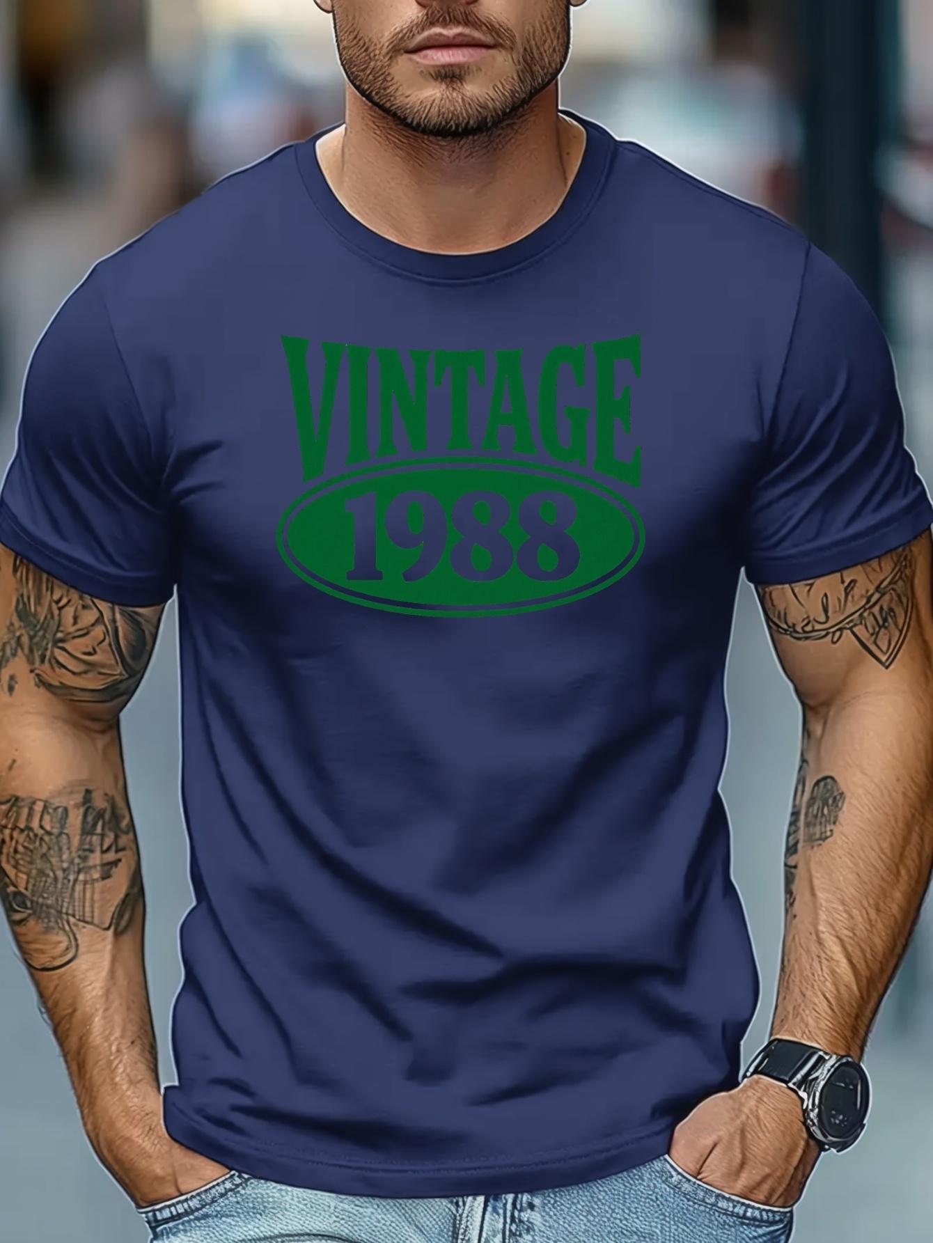 

Vintage 1988 Graphic T-shirt - Soft Cotton Blend Crewneck Tee - Breathable Stretch Knit Shirt for Gym XXL