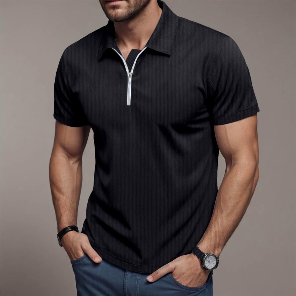 Men's Summer Loose Tee Corduroy Half Zipper Lapel Short Sleeved T-Shirt Solid Color Lightweight And Breathable Shirts Tops