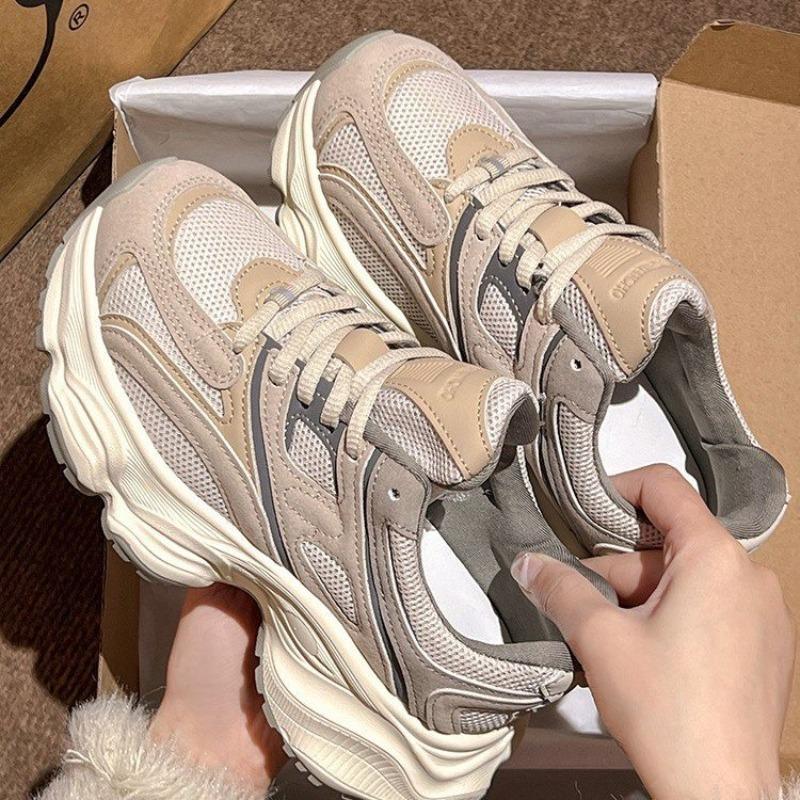 Retro platform shoes women's new spring small mesh showing small feet and increasing height casual sports shoes