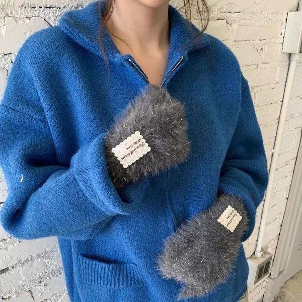 

2025 Plush Solid Color Knitted Gloves Winter Fleece Lined Fingerless Gloves with Touchscreen Tips Kawaii Non-Slip Thermal Gloves One Size темно-сірий