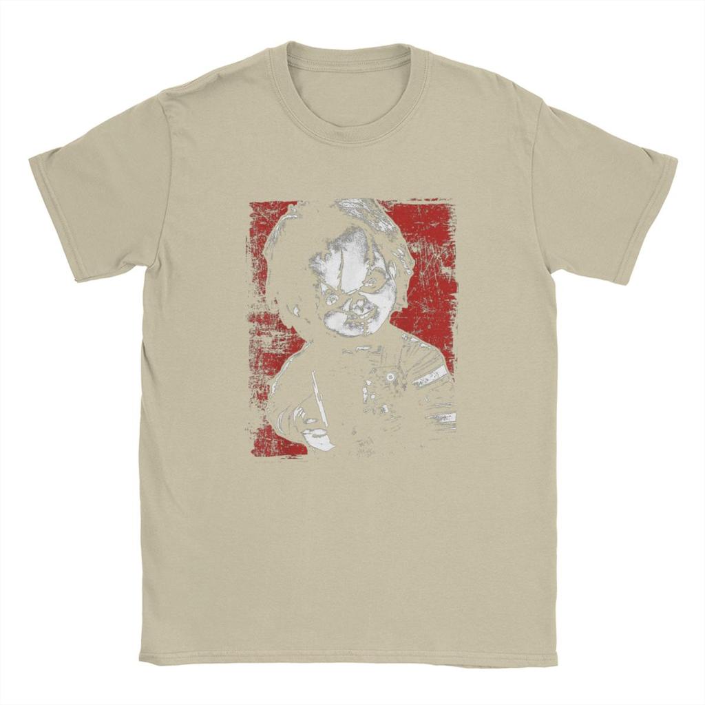 Chucky Men Child's Play Distressed Portrait T Shirts Horror Film Game Pure Cotton Short Sleeve Round Collar Tees Gift T-Shirts