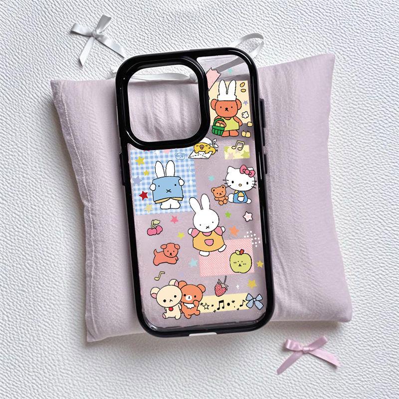 

Rilakkuma & Miffy Rabbit Cartoon Acrylic Phone Case, Black Frame, Compatible with Apple 16/16 Pro Max. Apple 16