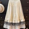 Forest Lace Patchwork Multi-layered High-waisted Winter Fairy Skirt with Pleated Loose Wide Hem for Women (2025)