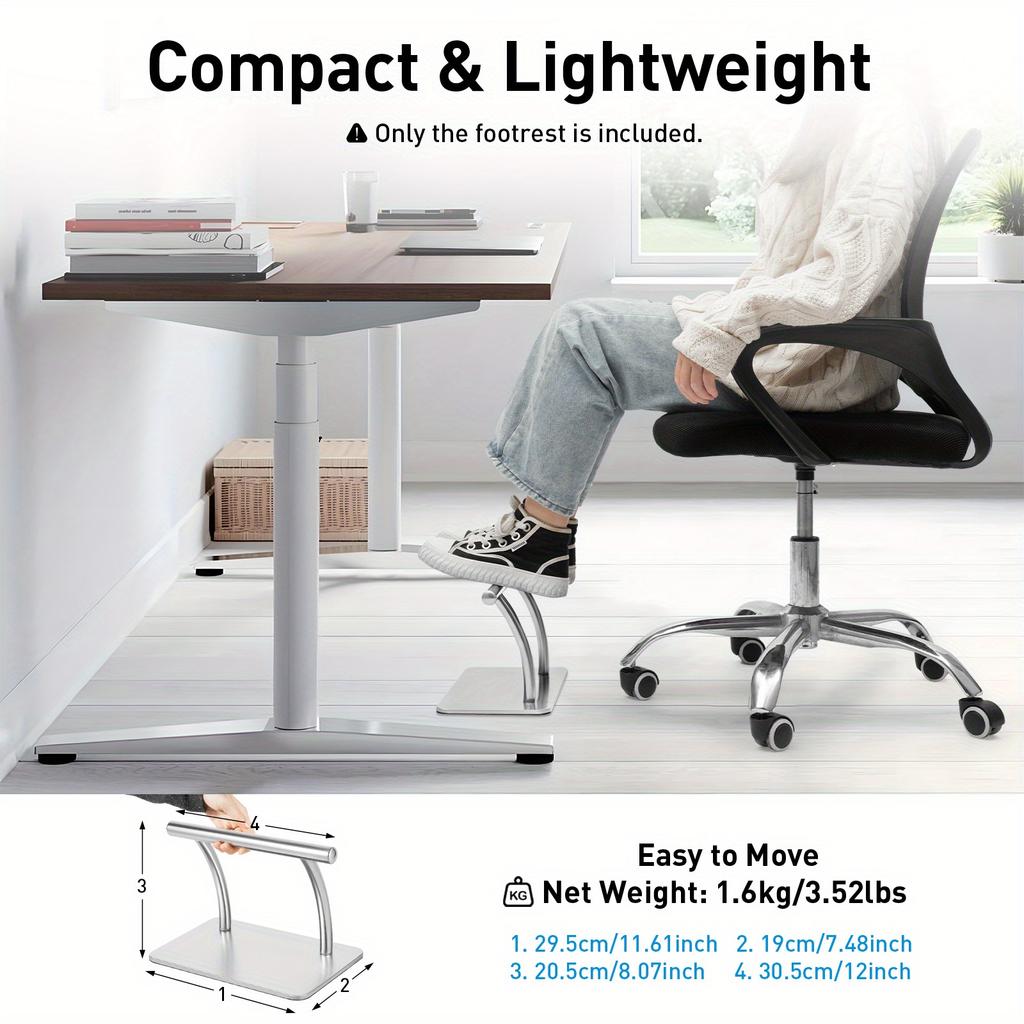 Stainless Steel Footrest – Ergonomic Salon & Home Foot Rest with Anti-Slip Base – 201 Stainless Steel – Silver
