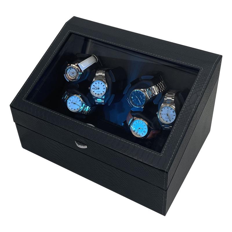 

Snake Skin Pattern PU Leather 6-Watch Winder with 6 Storage Slots